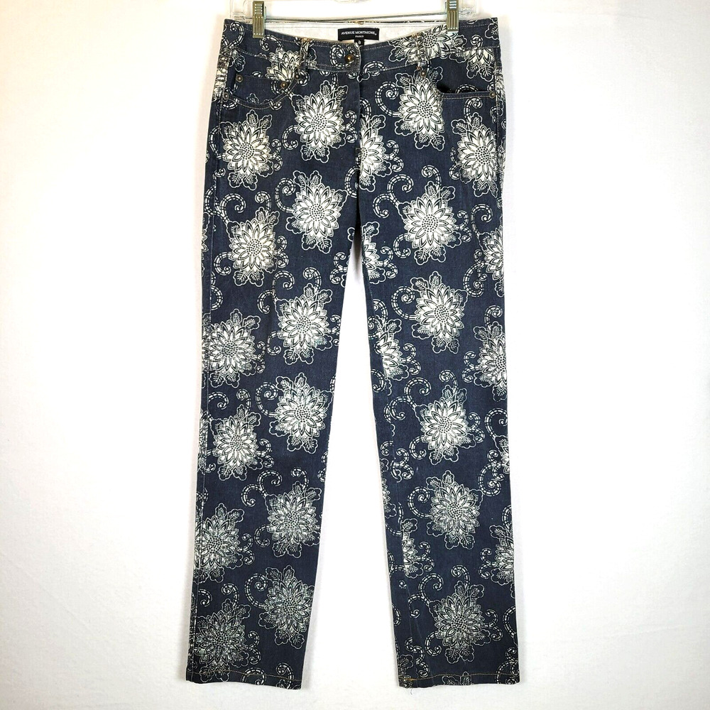 Avenue Montaigne Floral Womens Straight Jean Denim Pants Size 8 Blue Hippie Boho